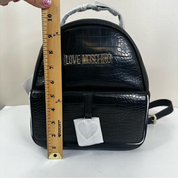 NEW Love Moschino Backpack Black Faux Leather Croc-Effect Bag main image 11
